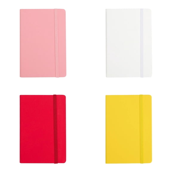 4 Pcs A6 Hardcover Notebook,College Ruled Pocket Journal with Elastic Band, 160 Pages Small Memo Notepad for Purse Daily Notes