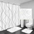 thumbnail image 1 of 4 Pcs Abstract Black and Green Circle Bathroom Rugs and Shower Curtain Sets Dark Silver Squiggly Line Bathroom Set with Rug Geometric Bath Accessories with Mats, 1 of 7