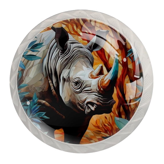 4 Pcs Abstract Rhinoceros Knobs for Kitchen Cabinet Cupboard Dresser Bookcase Drawer Pulls Handles Round Home Decor