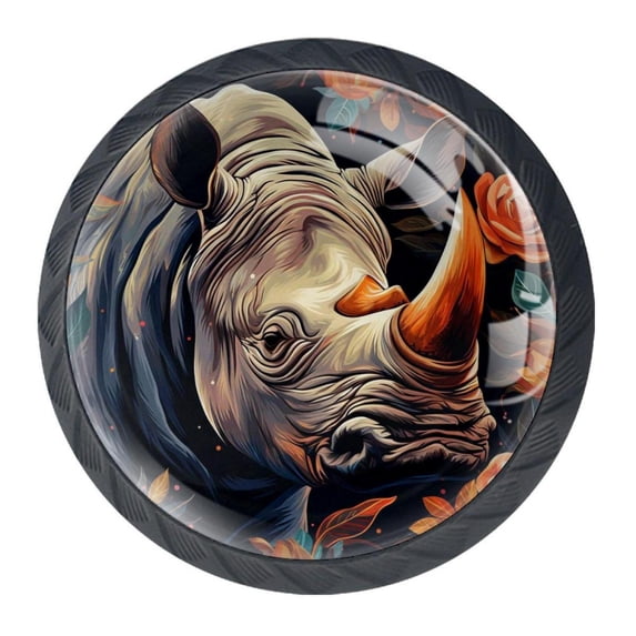 4 Pcs Abstract Rhinoceros Knobs for Kitchen Cabinet Cupboard Dresser Bookcase Drawer Pulls Handles Round Home Decor