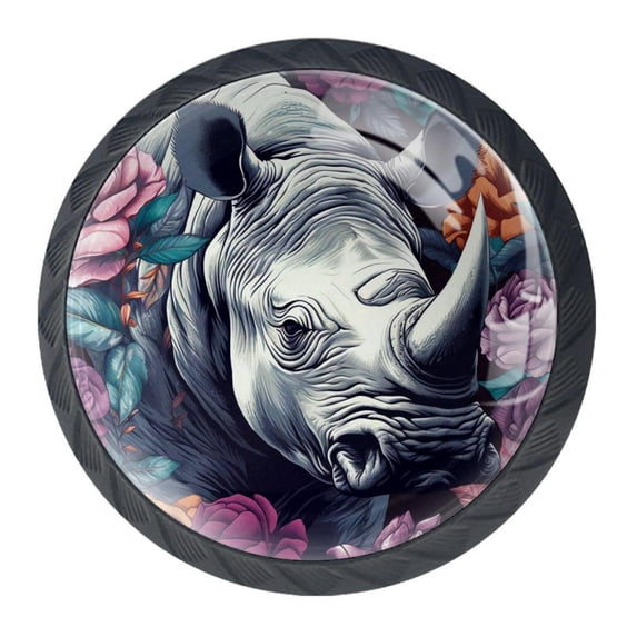 4 Pcs Abstract Rhinoceros Knobs for Kitchen Cabinet Cupboard Dresser Bookcase Drawer Pulls Handles Round Home Decor