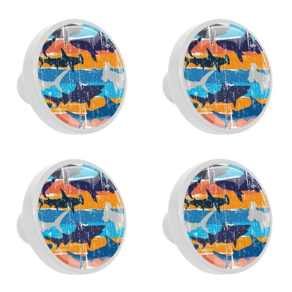 4 Pcs Abstract Sharks Knobs for Kitchen Cabinet Cupboard Dresser Bookcase Drawer Pulls Handles Round Home Decor