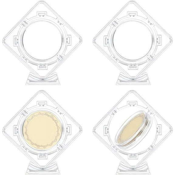 4 Pcs Acrylic Coin Display Case - 40mm Inner Diameter Clear Challenge Coin Display Frame with 3D Floating Capsules Stand Holder Protector Sleeves for Commemorative Coins Clear DIY