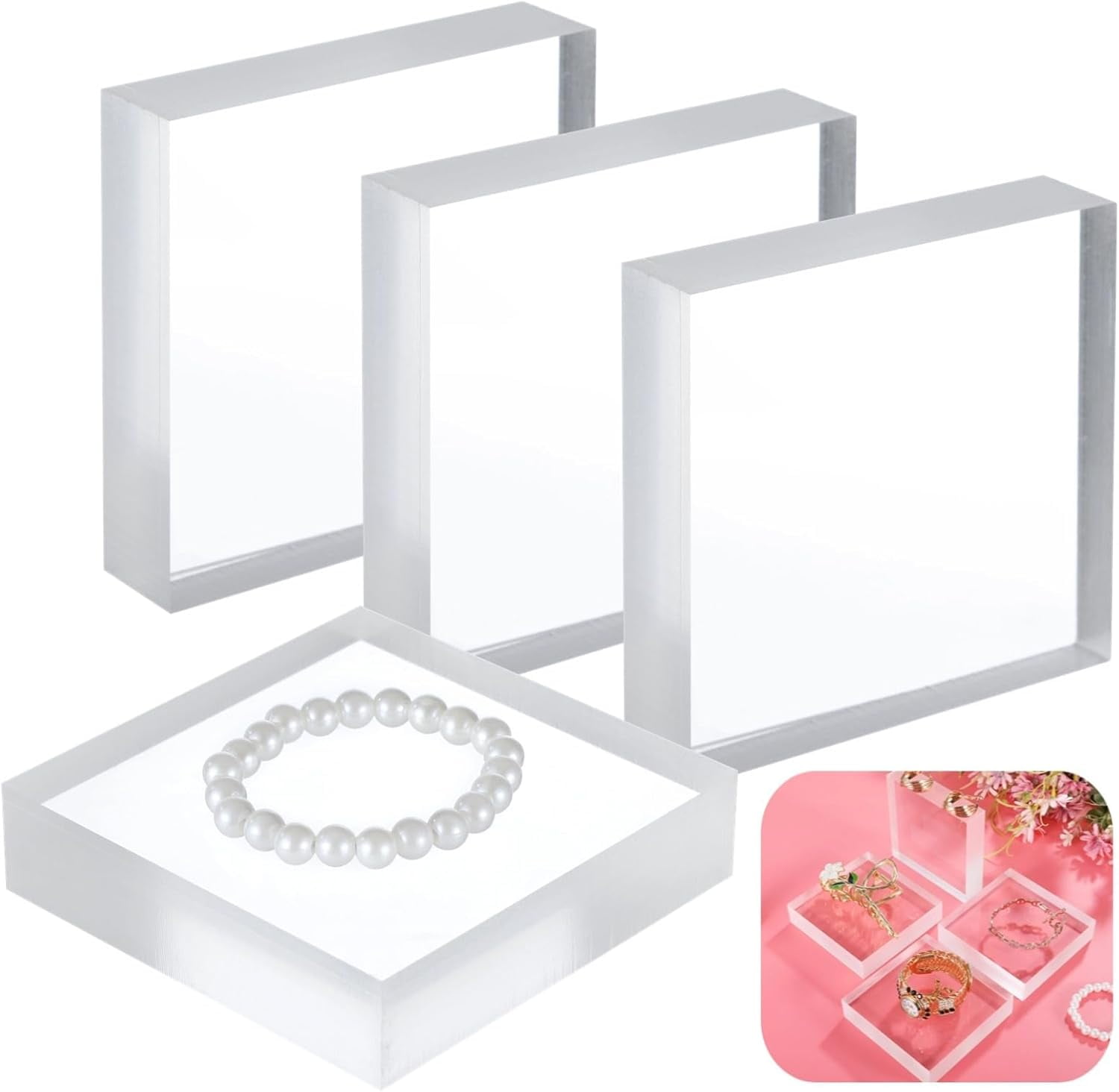 4 Pcs Acrylic Display Blocks, 4×4×1