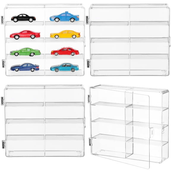 4 Pcs Acrylic Display Cases Compatible With Hot Wheels, Compatible With Matchbox Cars, 8-Slot Organizers, Stackable Clear 1/64 Scale Storage Boxes, Dustproof