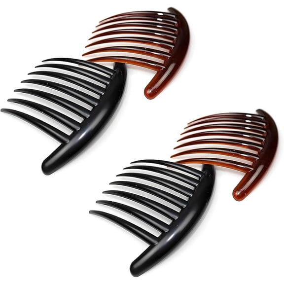4 Pcs Acrylic Hair Combs, 7 Tooth French Twist, Vintage Hair Slide Set | Bridal Headpiece 2 Black 2 Brown, Acetate Bangs Updo Clips, Elegant Decorative Party Styling Tool, Women Formal Gift Box