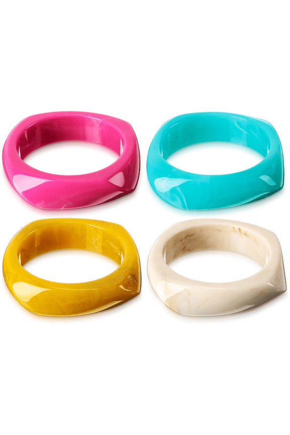4 Pcs Acrylic Resin Chunky Bangle Bracelets for Women, Colorful Glass Bracelets Vintage Wide Irregular Geometric Plastic Bracelet for Women Jewelry