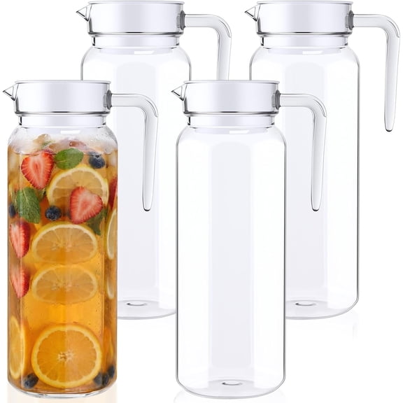 4 Pcs Acrylic Water Pitcher with Lid, Spout Handle Clear Plastic Pitcher Heat Resistant Carafe Unbreakable Beverage Container Fridge Jug for Juice Ice Tea Sangria Lemonade (37 oz,Star Anise)