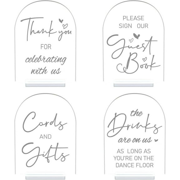 4 Pcs Acrylic Wedding Signs with 4Pcs Acrylic Stand 5x7 inch Clear Wedding Reception Signs Memorial Reserved Table Signs Clear Cards and Word Sign for Wedding Seat Guest Book Signs Mixed Color