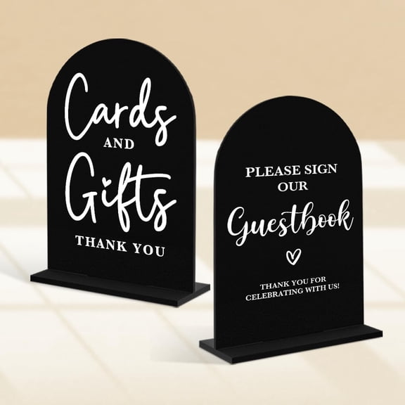 4 Pcs Acrylic Wedding Signs for Ceremony and Reception, Bridal Shower Decorations, Cards and Gifts Signs, Guest Book Sign, Arch Acrylic Table Top Sign with Holder for Wedding Reception (White)