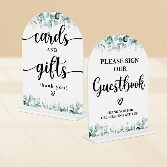 4 Pcs Acrylic Wedding Signs for Ceremony and Reception, Bridal Shower Decorations, Cards and Gifts Signs, Guest Book Sign, Arch Acrylic Table Top Sign with Holder for Wedding Reception (White)