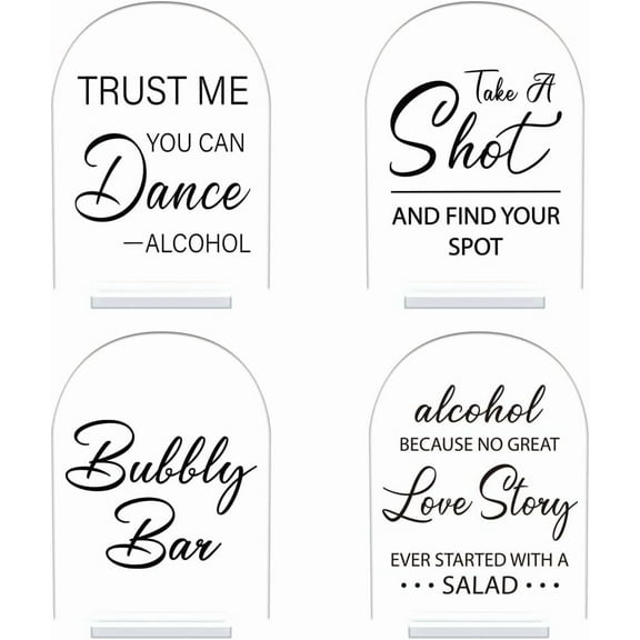 4 Pcs Acrylic Wedding Signs with Stand 5x7 Inch Clear Wedding Reception Signs with Bubbly Bar Word Acrylic Table Signs Clear Cards Word Sign for Wedding Reception Bar Party Decor for DIY
