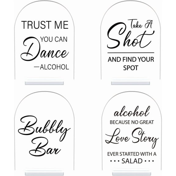 4 Pcs Acrylic Wedding Signs with Stand 5x7 Inch Clear Wedding Reception Signs with Bubbly Bar Word Acrylic Table Signs Clear Cards Word Sign DIY