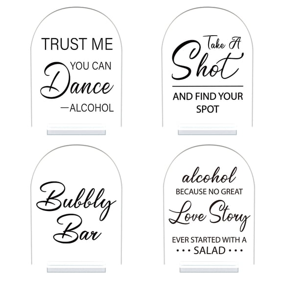 4 Pcs Acrylic Wedding Signs with Stand 5x7 Inch Clear Wedding Reception Signs with Bubbly Bar Word Acrylic Table Signs Clear Cards Word Sign