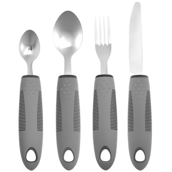 4 Pcs Adaptive Utensils Stainless Steel Built Up Utensils for Adults Complete Weighted Utensils Set Nonslip Easy Grip Silverware for Elderly and Persons with Shaking Hands