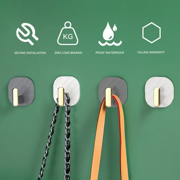 4 Pcs Adhesive Wall Hooks — 2.4in x 2.4in, Mounted Towel Coat Key Rack, No Drill Matte Plastic for Bathroom Kitchen(Multicolor)