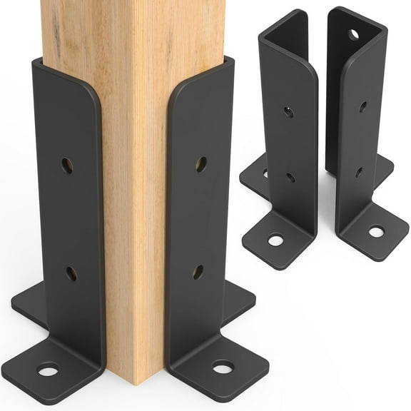 4 Pcs Adjustable Deck Post Anchor Brackets Kit - Fit 1.5x1.5, 2x2, 2x4, 4x4 Posts Heavy Duty Half Column Support Base for Wood Fence Pergola Railing