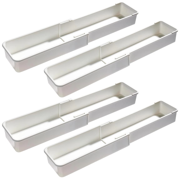4 Pcs Adjustable Drawer Organizers, Extendable Plastic Dividers for Kitchen, Bathroom, Office Utensil, Cutlery, and Office Supply Storage, White Tray Set