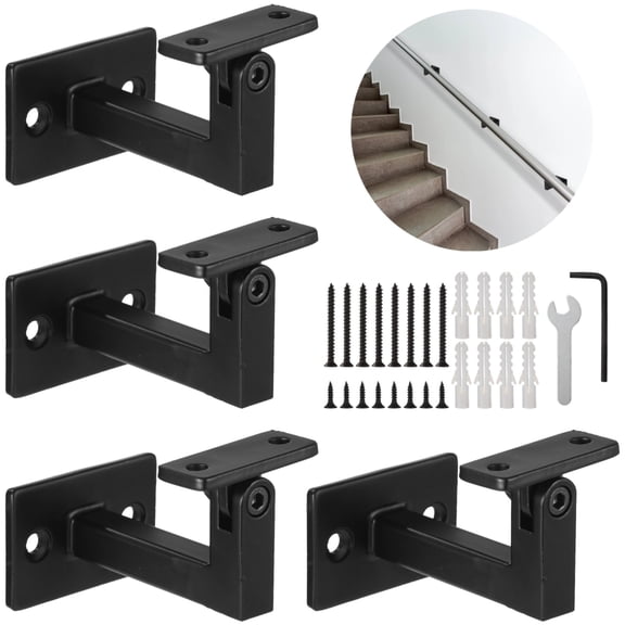4 Pcs Adjustable Handrail Brackets, Heavy Duty Swivel Hand Rail Brackets, Black Railing Brackets for Stairs, Include Screws and Wrenches, Ideal for Indoor & Outdoor