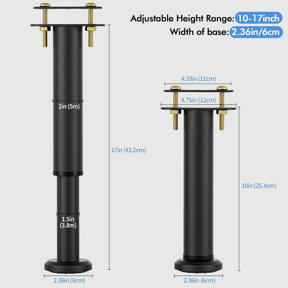 4 Pcs Adjustable Height Bed Support Legs 10-17 inch, Extra  Steel Bed Frame Support Legs with Wider Base, Bed Slat Support Legs for Bed Frame/Bed Center Slat/King/Queen Bed Frame