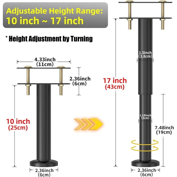 4 Pcs Adjustable Height Bed Support Legs 10-17 inch Heavy Duty Metal Center Support for Bed Frame Slat Replacement