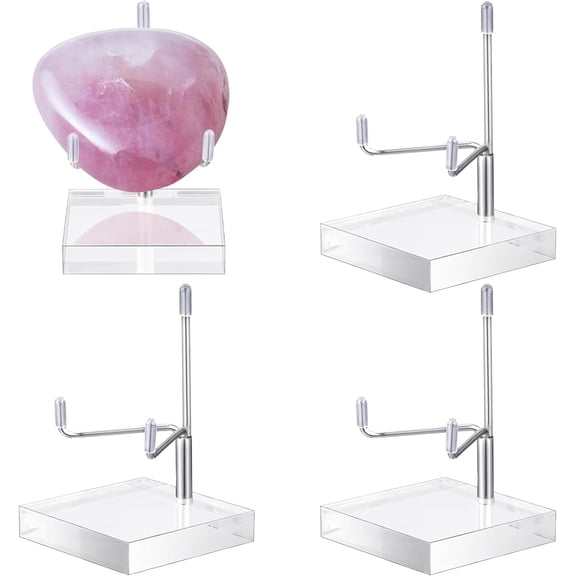 4 Pcs Adjustable Metal Arm Display Stand Easel with Acrylic Base Rock Display Easel Holder Acrylic Crystal Clear Plate Stand for Geodes Mineral Agate (Silver, 3.2 x 3.2 x 4.9 Inch)