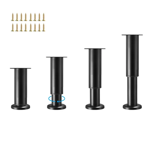4 Pcs Adjustable Metal Furniture Legs, 3.15-4.72 Inch Black Cabinet Support Legs, Multi-Purpose Replacement Feet for Sofa, Bed, Chair, Dresser and Table