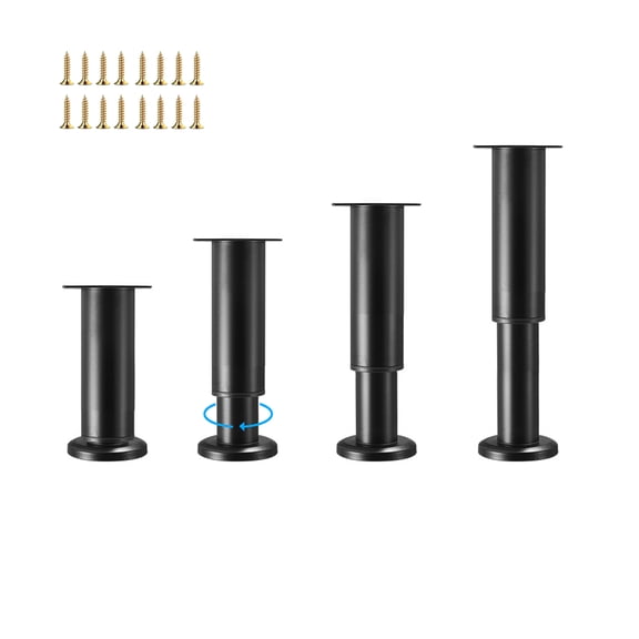 Furniture Legs, 4 Pcs Metal Replacement Leg, 3.15-4.72 Inch Height Adjustable Cabinet Legs, Black Heavy Duty Support Legs for Sofa Bed Chair Dresser Table