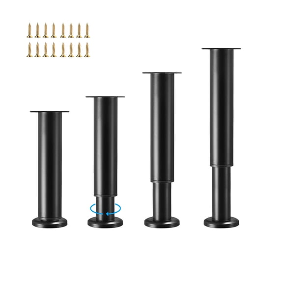 Furniture Legs, 4 Pcs Metal Replacement Leg, 7.08"-13.4" Height Adjustable Cabinet Legs, Black Heavy Duty Support Legs for Sofa Bed Chair Dresser Table