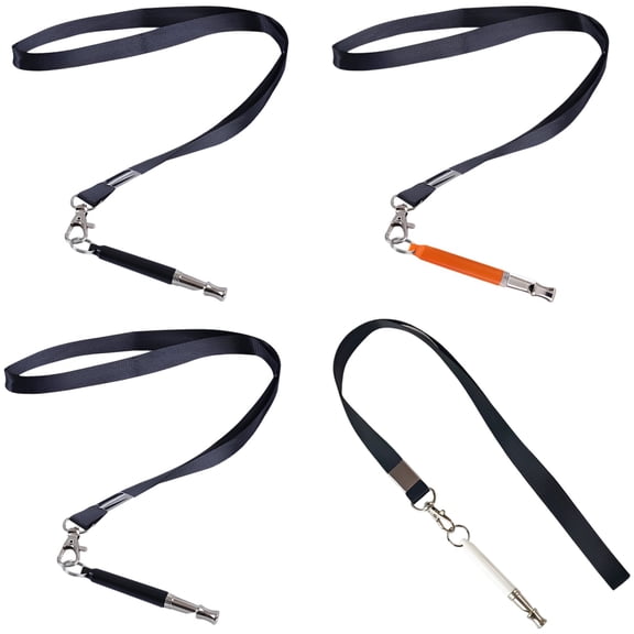 4 Pcs Adjustable Ultrasonic Dog Training Whistle Set, Silent Bark Control Pet Whistles with Reflective Lanyard for All Breeds, Long-Lasting Metal & Plastic, 3.9 x 3.9 x 1.6 in / 10 x 10 x 4 cm