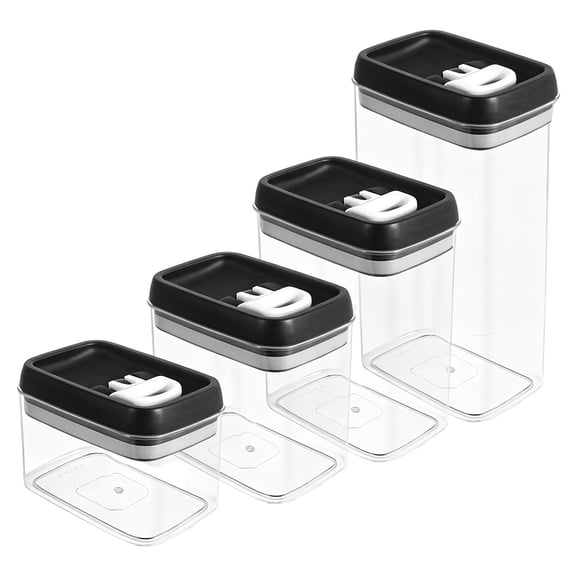4 Pcs Airtight Food Storage Containers with Lids,Transparent Plastic Kitchen and Pantry Organization Canisters,Kitchen Storage Canisters Set,Plastic Cereal Containers for Snack,Pasta,Black