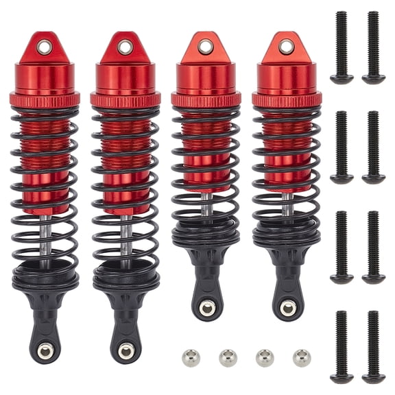 4 Pcs Alloy Shock Absorber Front & Rear Shock Absorber RC Car Alloy Adjustable Assembled Spring Damper 1:10 RC Cars 9.7x2.25cm,Red