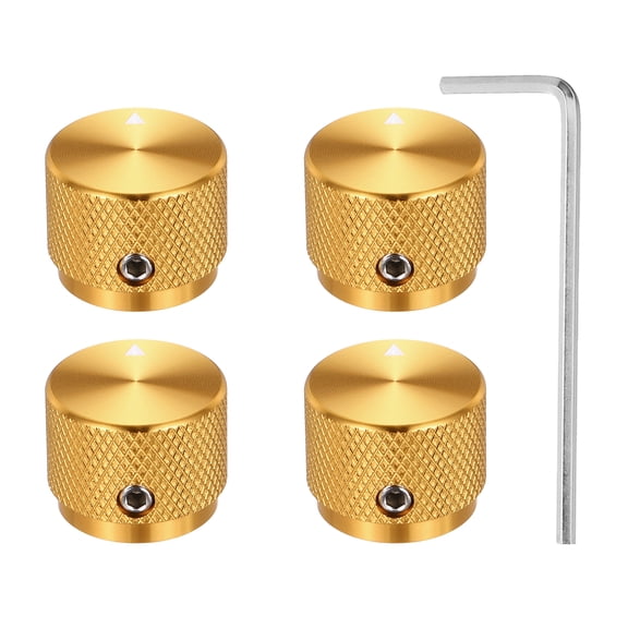 4 Pcs Aluminium Potentiometer Knobs, 1/4" (6mm) Universal Volume Tone Control Knobs with Arrow Indicator, 3/5" Gold(20x15.5mm)