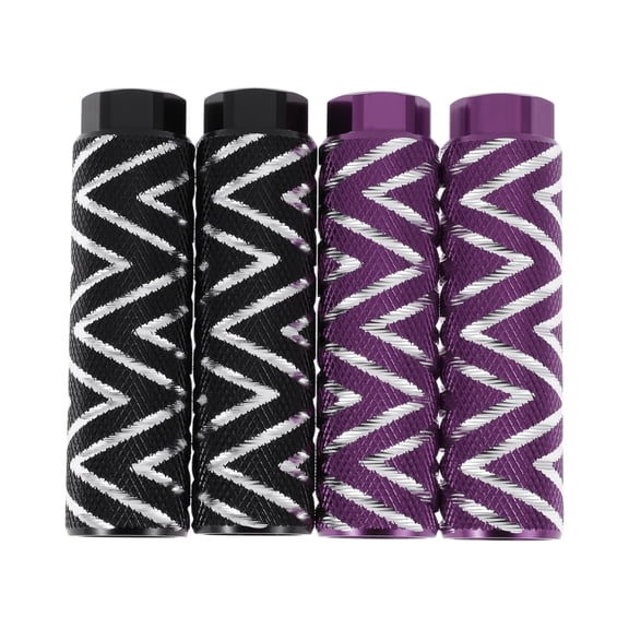 4 Pcs Aluminum Alloy Anti-Skid Bike Pegs 100mm Length Wave Texture Bicycle Backseats Stands Cycling Foot Pegs 3/8 inch Axles Black Purple