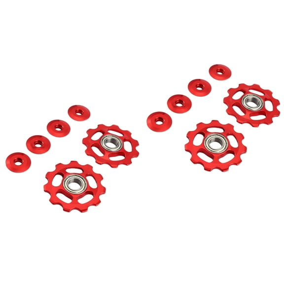 4-Pack 11T Aluminum Alloy Rear Derailleur Pulley Wheels for Bikes, Red Gear Replacement Parts for Cycling Maintenance
