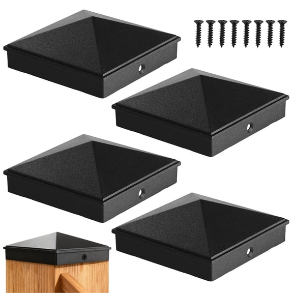 4 Pcs Aluminum Pyramid Post Caps for 5-5/8 x 5-5/8 In Wood Posts, Weatherproof Rustproof Decorative Tops for Fences Decks Corridors, Includes 8 Screws