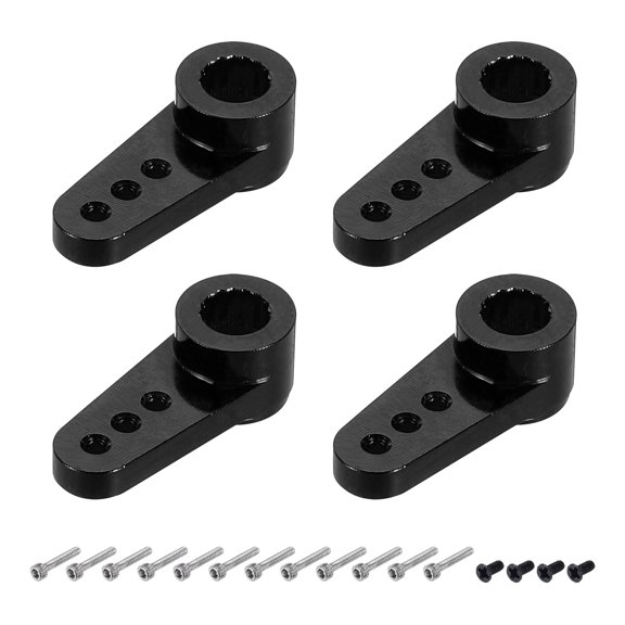 4 Pcs Aluminum Servo Horn 15T Servo Horn Steering Short Arm 17.5mm Length Black Suitable for Model Accessories