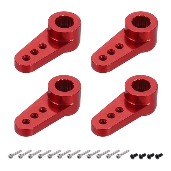 4 Pcs Aluminum Servo Horn 15T Servo Horn Steering Short Arm 17.5mm Length Red Suitable for Model Accessories