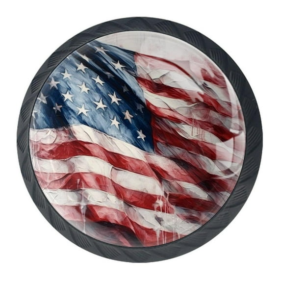 4 Pcs American Flag Knobs for Kitchen Cabinet Cupboard Dresser Bookcase Drawer Pulls Handles Round Home Decor