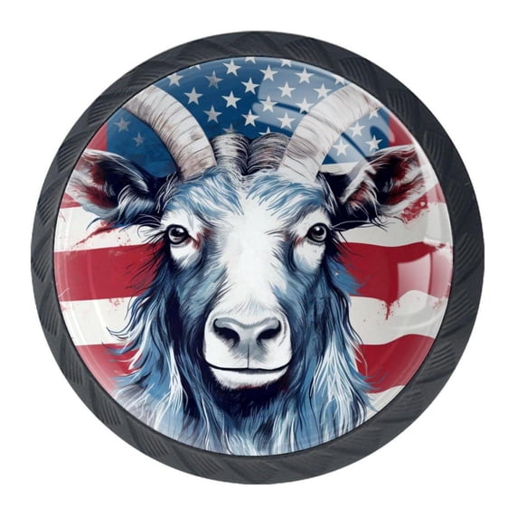 4 Pcs American Flag and Animals Knobs for Kitchen Cabinet Cupboard Dresser Bookcase Drawer Pulls Handles Round Home Decor