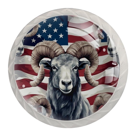 4 Pcs American Flag and Animals Knobs for Kitchen Cabinet Cupboard Dresser Bookcase Drawer Pulls Handles Round Home Decor