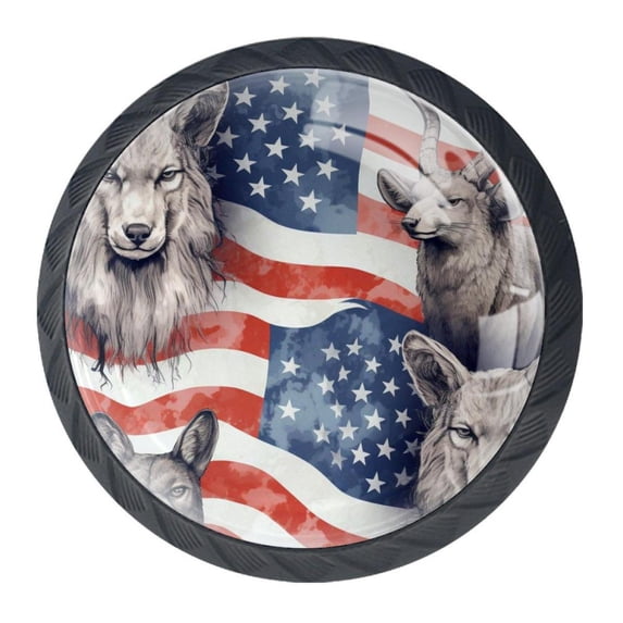 4 Pcs American Flag and Animals Knobs for Kitchen Cabinet Cupboard Dresser Bookcase Drawer Pulls Handles Round Home Decor