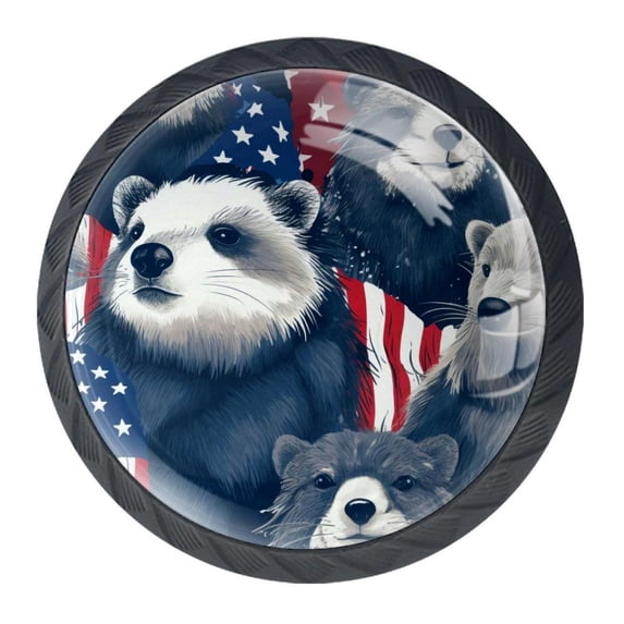 4 Pcs American Flag and Animals Knobs for Kitchen Cabinet Cupboard Dresser Bookcase Drawer Pulls Handles Round Home Decor