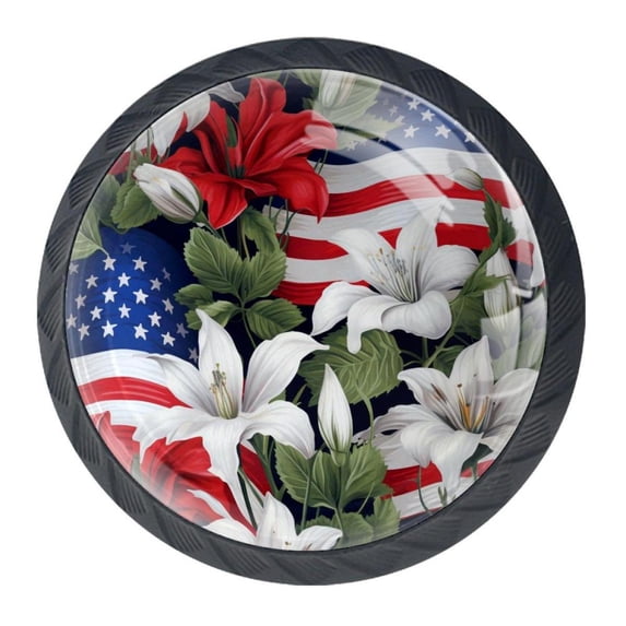 4 Pcs American Flag and Plants Knobs for Kitchen Cabinet Cupboard Dresser Bookcase Drawer Pulls Handles Round Home Decor
