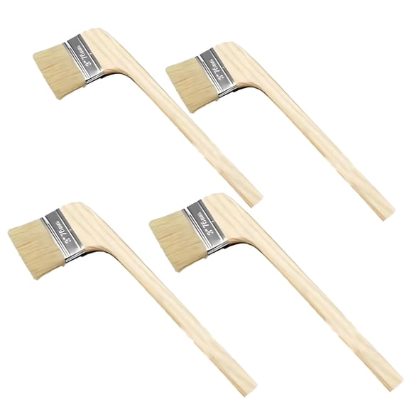 4 Pcs Angled Bristle Paint Brush Set, Long Wood Handle, Bent Radiator Paint Brush for Hard-to-Reach Areas, Multi-Purpose Wall Brush for Painting, Cleaning, Boat Use