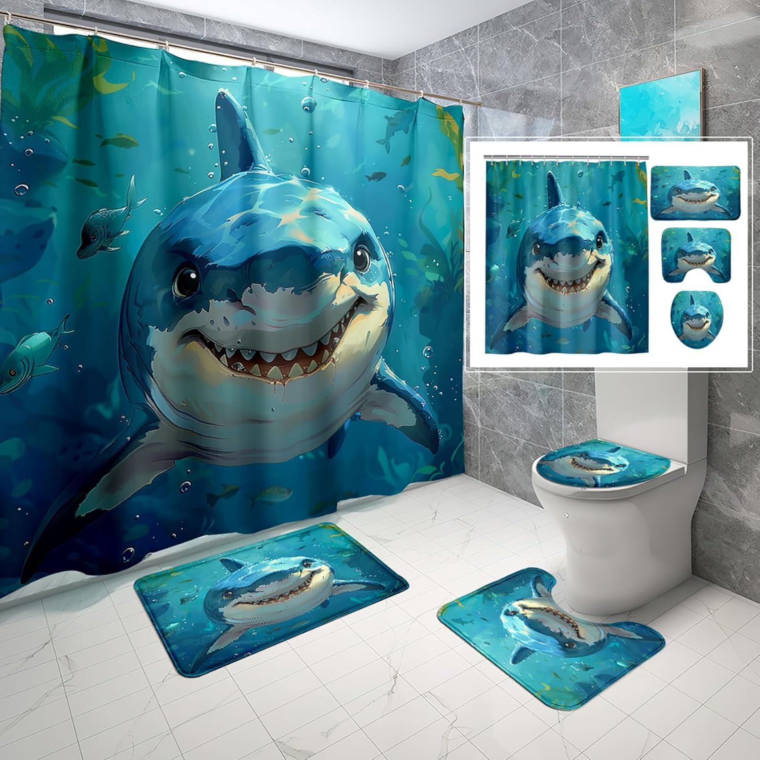 4 Pcs Animal Shower Curtain Set - Cute Ocean Shower Curtains for ...