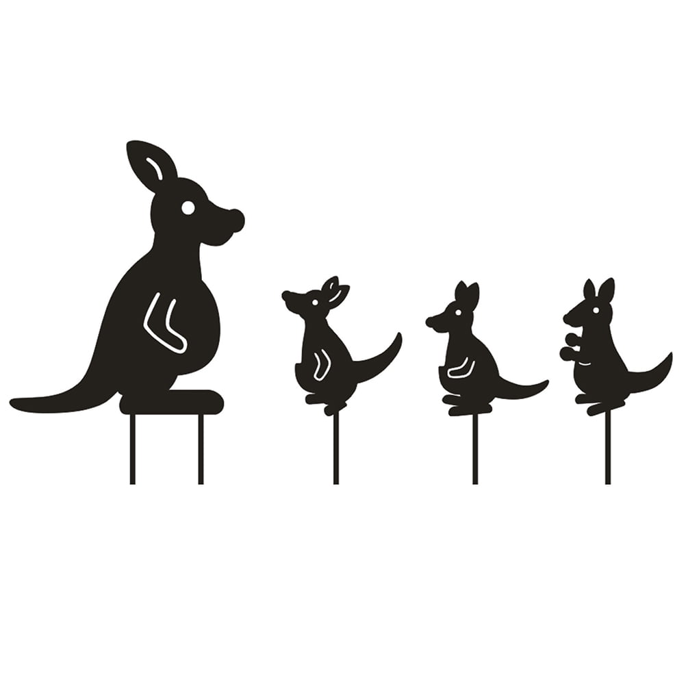 4 Pcs Animal Silhouette Garden Stake Metal Kangaroo Hollow Statues Garden Hollow Garden