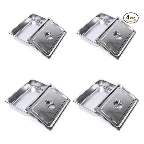 4 Pcs Anti-Jamming Pan with Lids, Full-Size x 4-Inch Deep, Stainless Steel Table Pan Hotel Pans with Covers, Buffet Servers Pan Food Tray Warmer Catering-21.06 * 12.8 * 3.94in