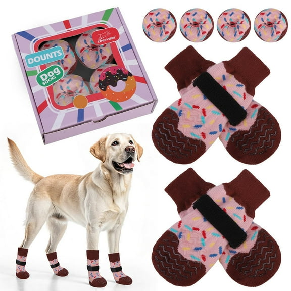 4 Pcs Anti Slip Dog Socks, Dog Shoes for Hot Pavement, Dog Booties for Hardwood Floor, Prevent Licking Paws, Boots & Paw Protectors for Small Medium Large Senior Dogs