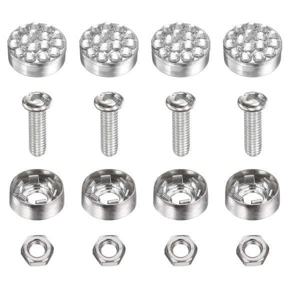 4 Pcs Anti Theft License Plate Screws Kits, Tag Plate Mounting Hardware, Rhinestone Design Screw Cap Cover Fitting for (Motorcycles/Cars/Trucks), White